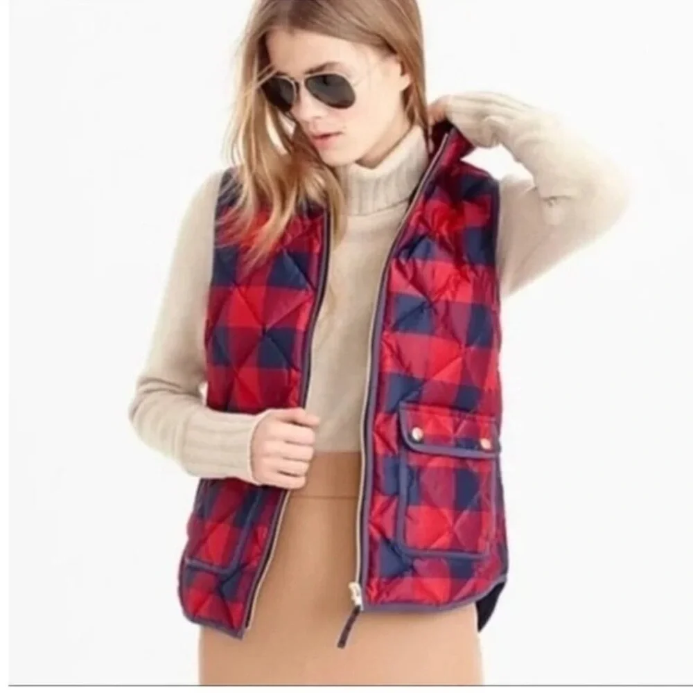 J. Crew Red and Navy Checkered Vest